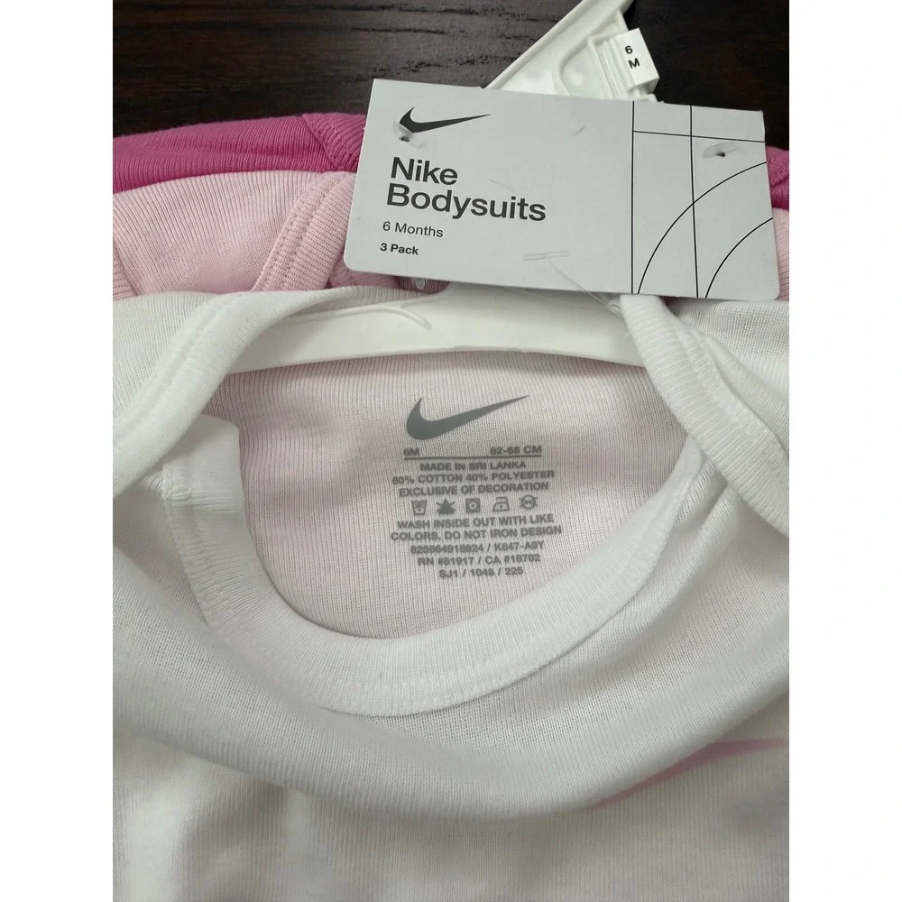 Nike Baby Girls 3 Pack Bodysuits 6 Months Pink White Short Sleeve Romper NWT